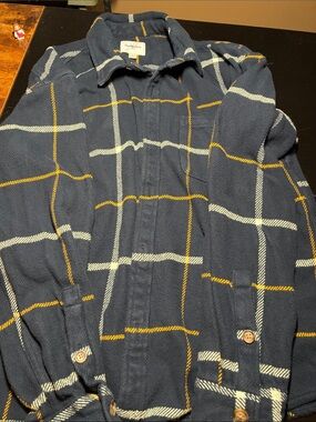 Goodfellow & Co Navy Plaid Shirt Jacket with Cream and Gold Windowpane